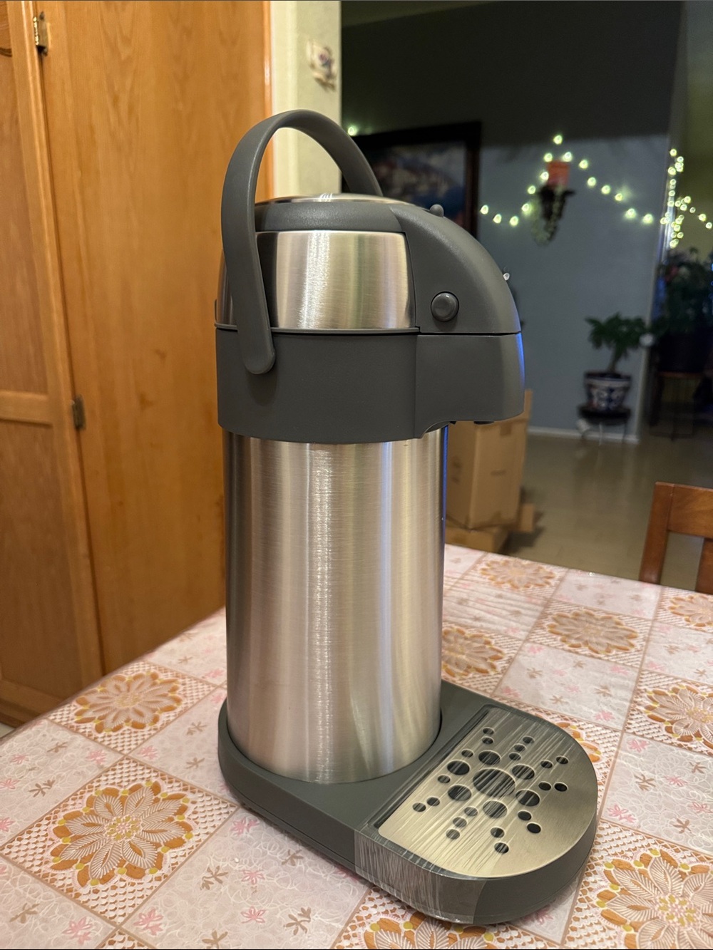 Princess House Stainless Steel Airpot Dispenser with Gray Accents